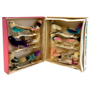 Vintage Chenille Birds Ornaments Set of 12 Original Box 331-5 Pipe Cleaners NOS